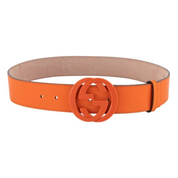 Gucci Interlocking GG Logo Orange Leather Belt - Picture 3 of 3